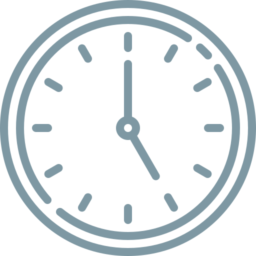 The image features a light blue background with a white, minimalist clock icon in the center. The clock has a simple round face with two hands, showing the time at approximately 10:10. The clean design represents punctuality and reliability, likely emphasizing the company's commitment to timeliness and efficient service.