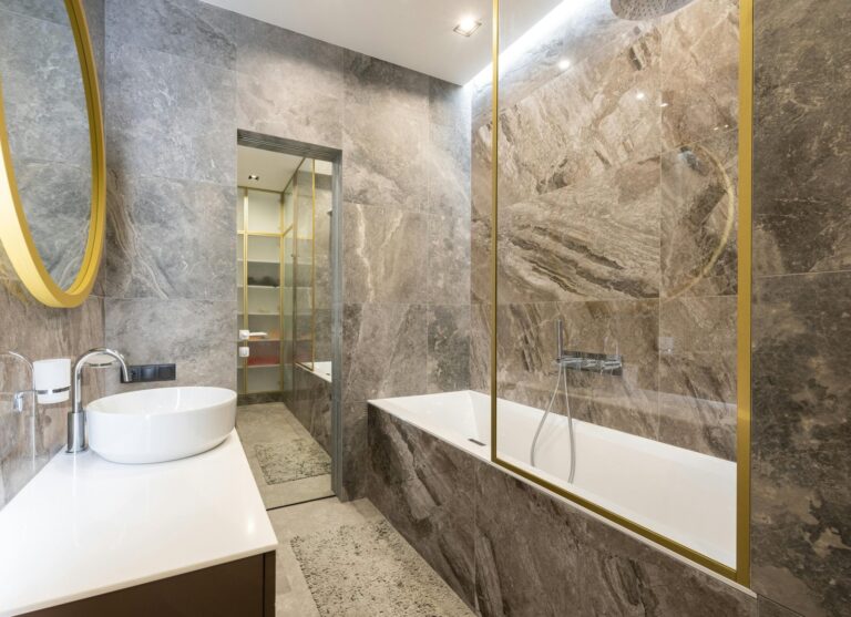 Marble bathroom with gold accents