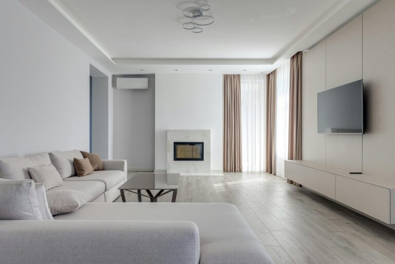 move-in / move-out cleaning in Manhattan. Spotless gray monochromatic living room. Prospect Heights